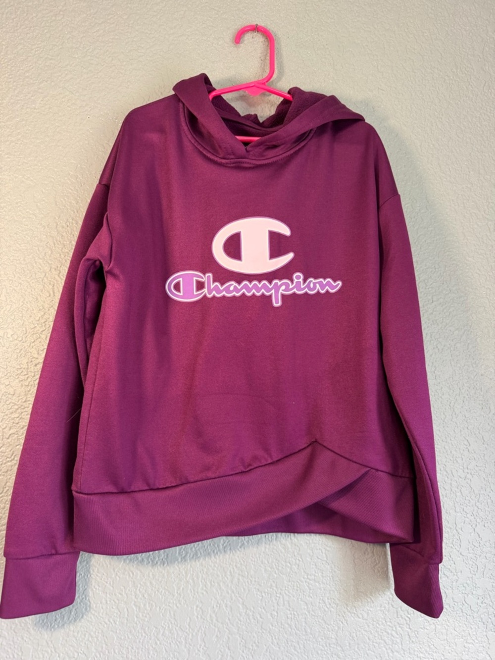 Champion Girls Burgundy Scoop-Neck Hoodie with Logo